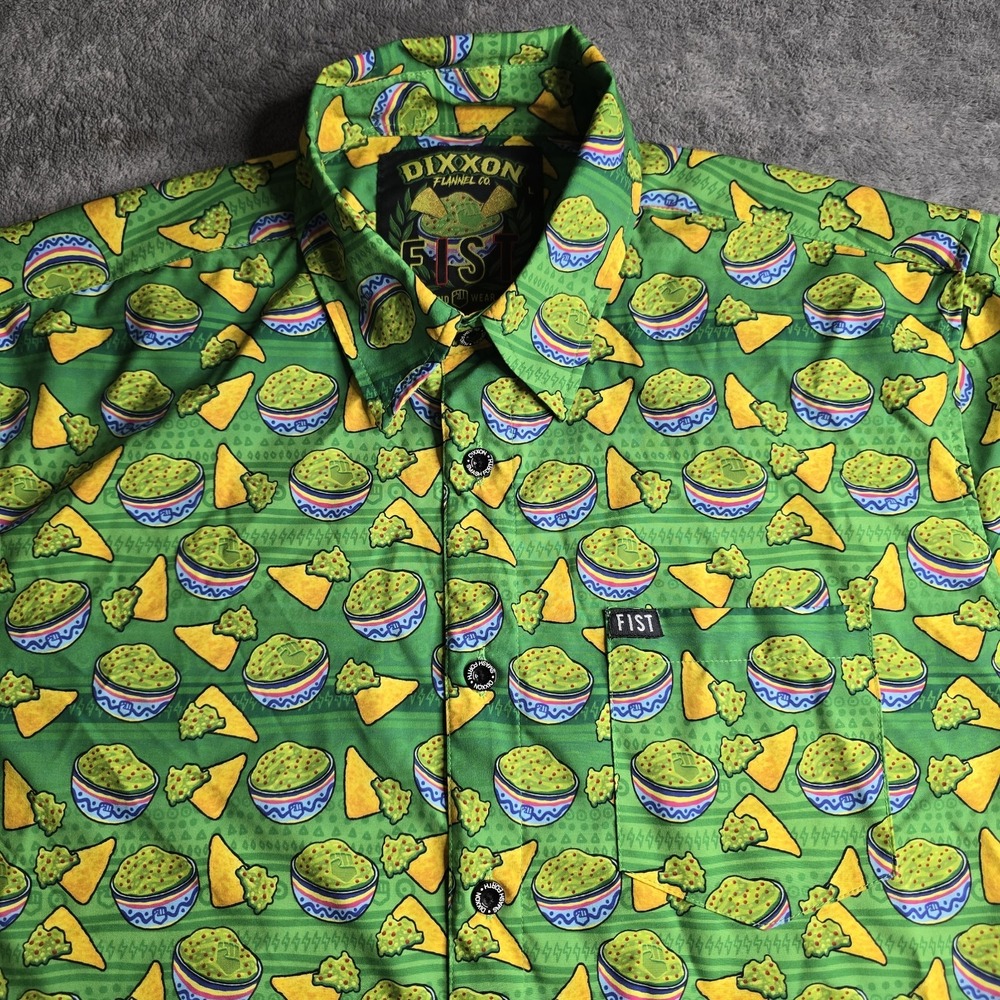 Dixxon Flannel FIST Shirt Mens Large Green Chips and Guac Button Up S/S D-Lite